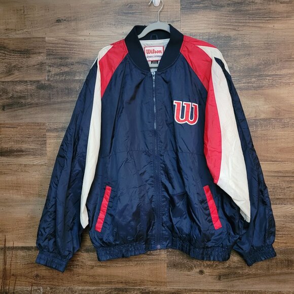 Vtg Wilson Windbreaker Track Jacket XL Pockets Embroidered Spell Out Y2K - Picture 1 of 14